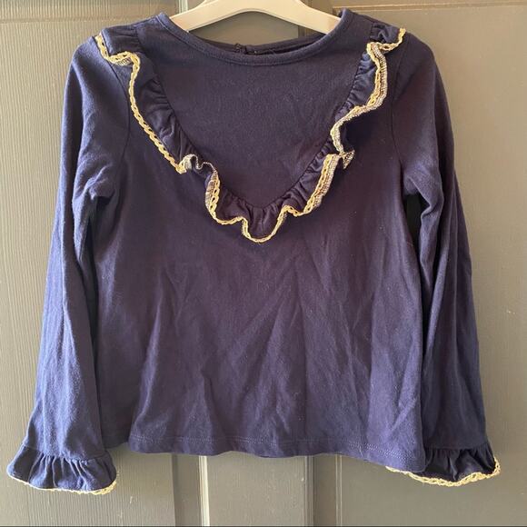 Janie and Jack SHIMMER TRIM RUFFLE TOP sz 4 long sleeve navy blue and gold - Picture 6 of 6
